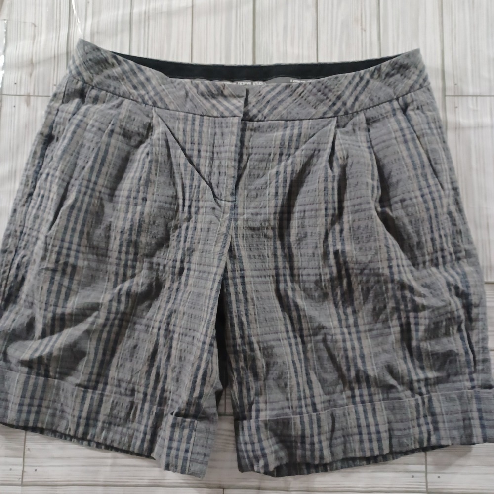 Express Design Studio Mens Grey Blue Plaid Cuffed Shorts Size 32